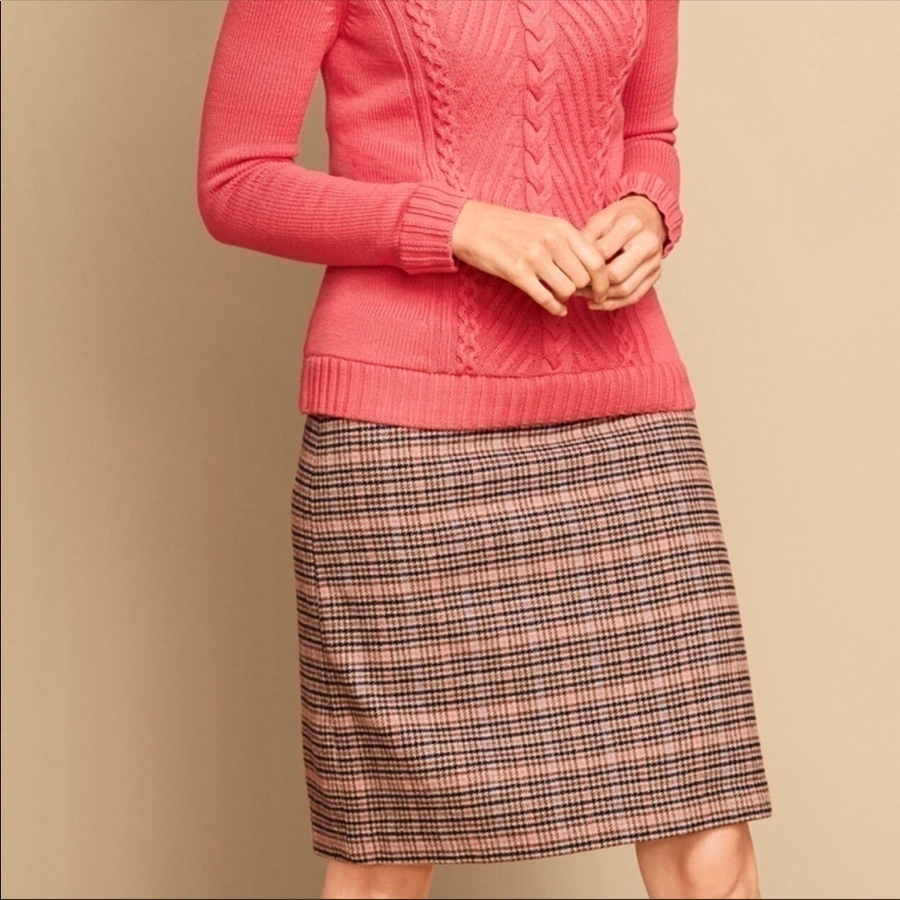 New! Talbots Petite Highland Wool Houndstooth Plaid A Line Skirt 16P